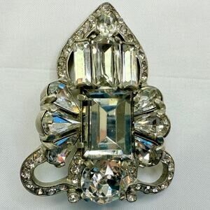 1940s Eisenberg Original Pot Metal Rhinestone Large Art Deco Dress Fur Clip